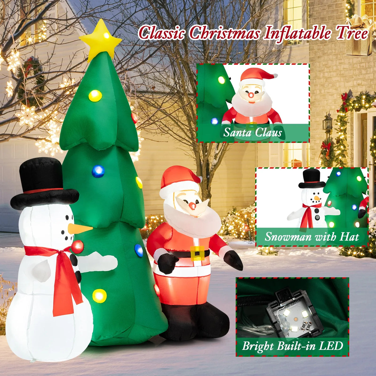 6FT Inflatable Christmas Tree & Santa Claus w/ LEDs & Air Blower Yard Decoration G34577