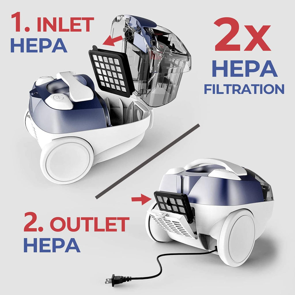 Ocean Blue Bagless Canister Vacuum Cleaner with Double HEPA Filtration E8812