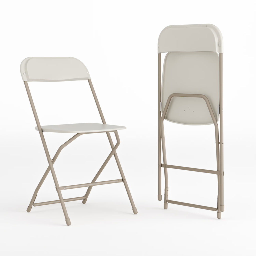 Beige Plastic Folding Chair 2 Pack 650LB Weight Capacity R37759