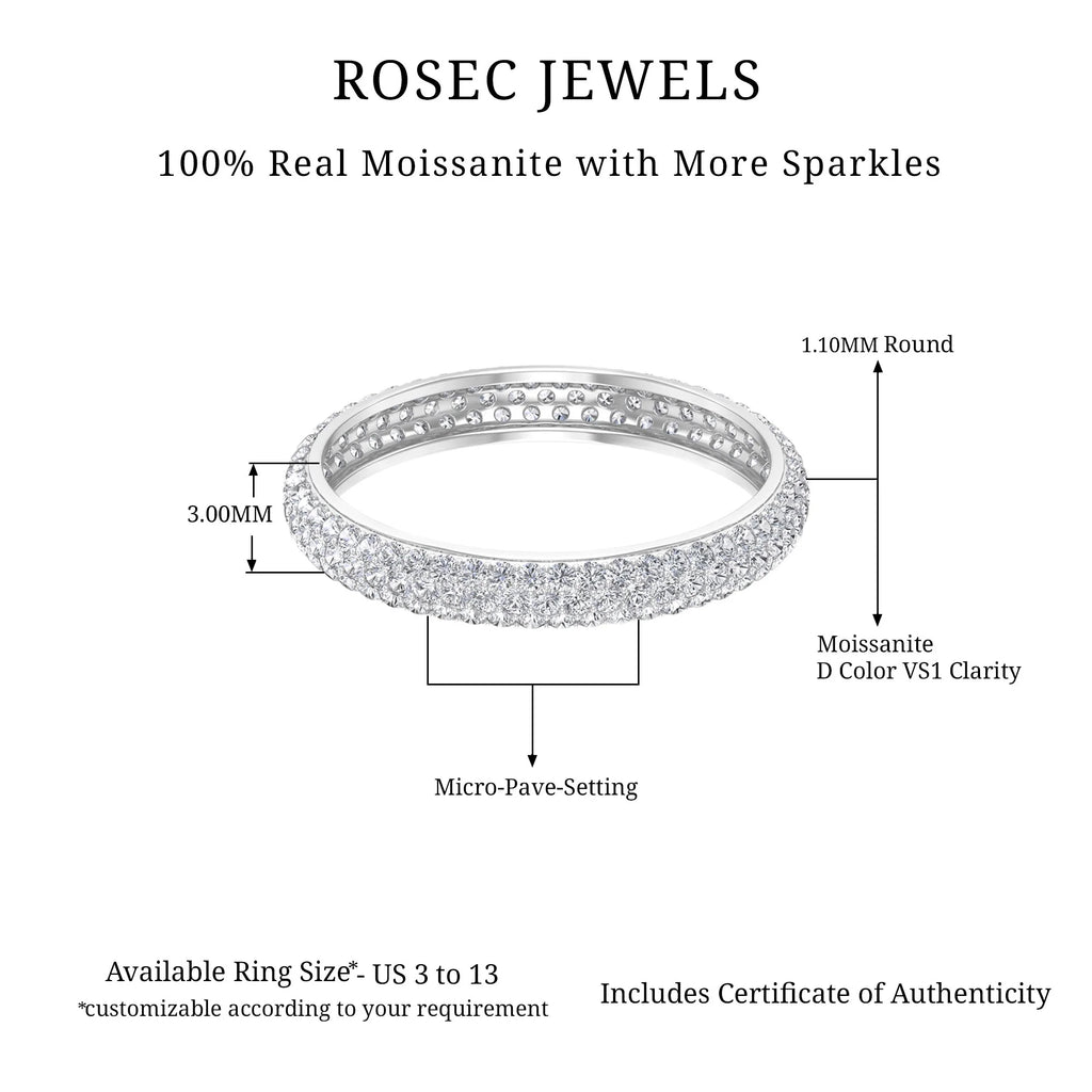 Micro Pave 1.75 CT Moissanite Full Eternity Ring 925 Sterling Silver US 7.00 R723546