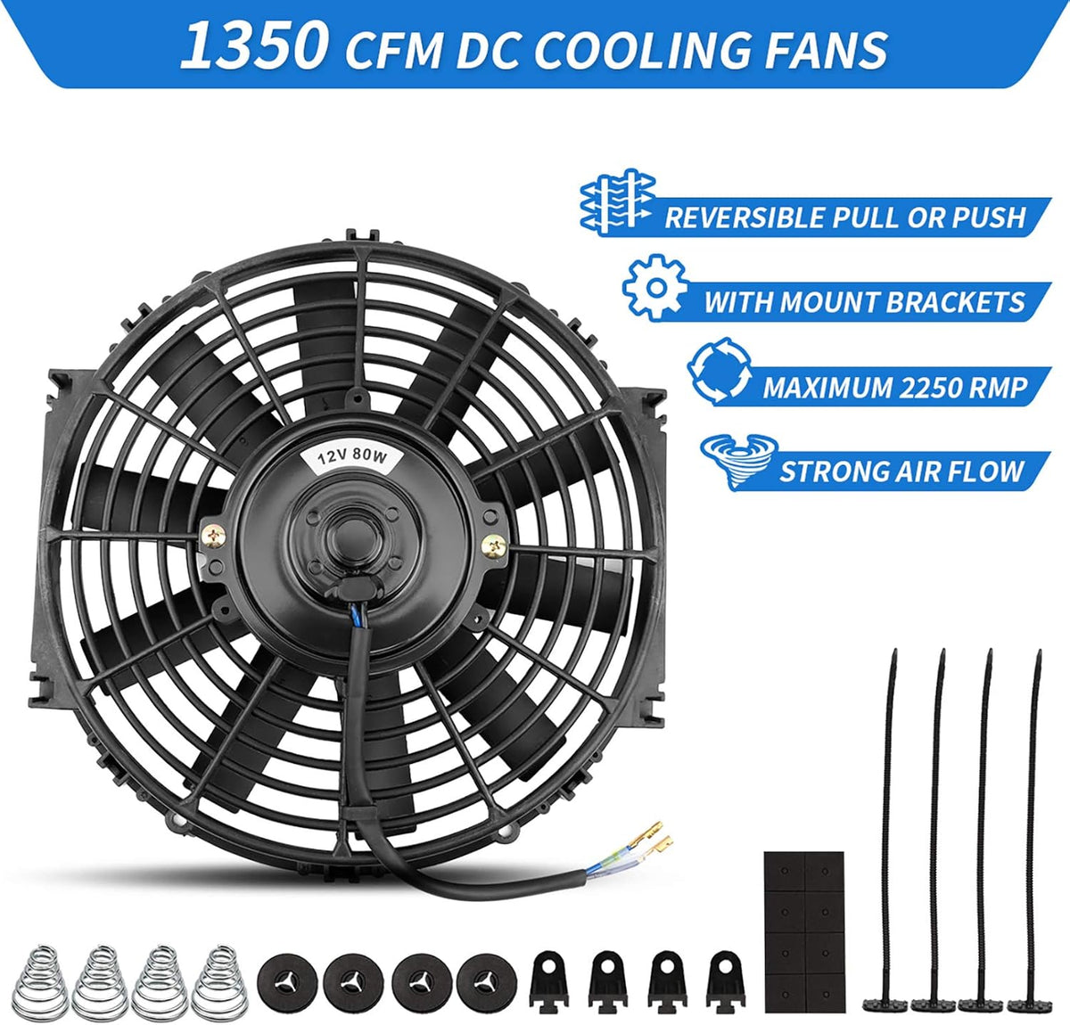 2x10 Inch Electric Radiator Cooling Fan 1350 CFM 12 Volts 80 Watts Pack of 2 X670210