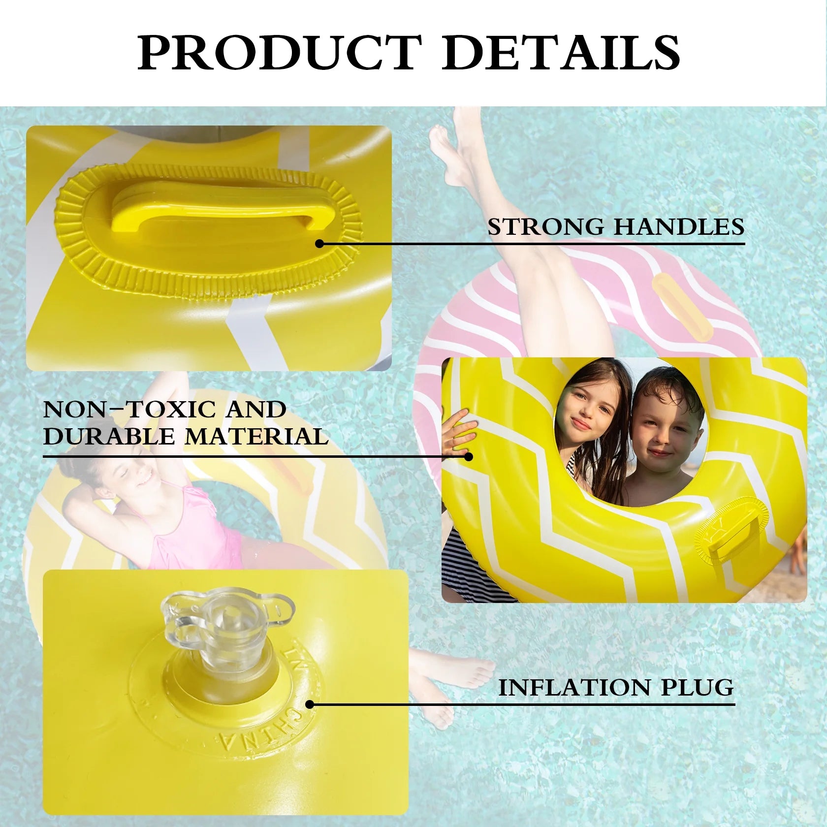 2 Pack Inflatable Pool Tubes with Handles, Pink Swimming Floats T9467