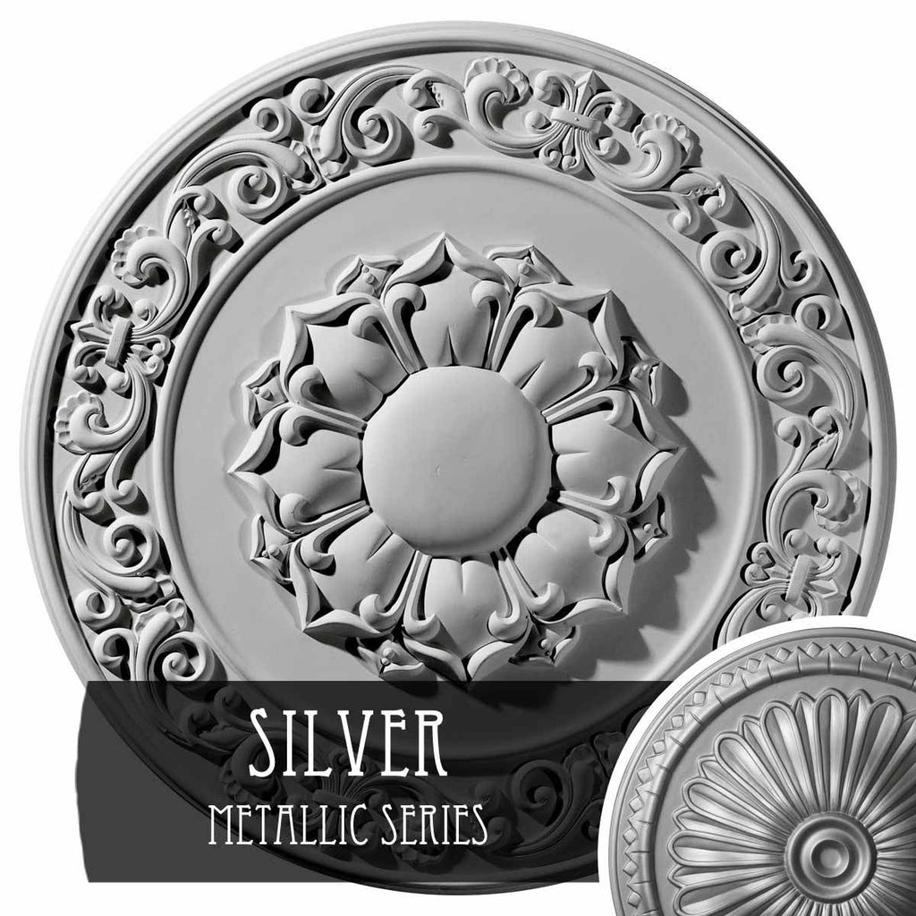 27 3/4x22OD x 2x22P Hand-Painted Silver Ceiling Medallion T930111