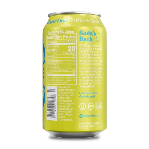 Ginger Lime Prebiotic Soda, 12 Fl Oz Can M3906