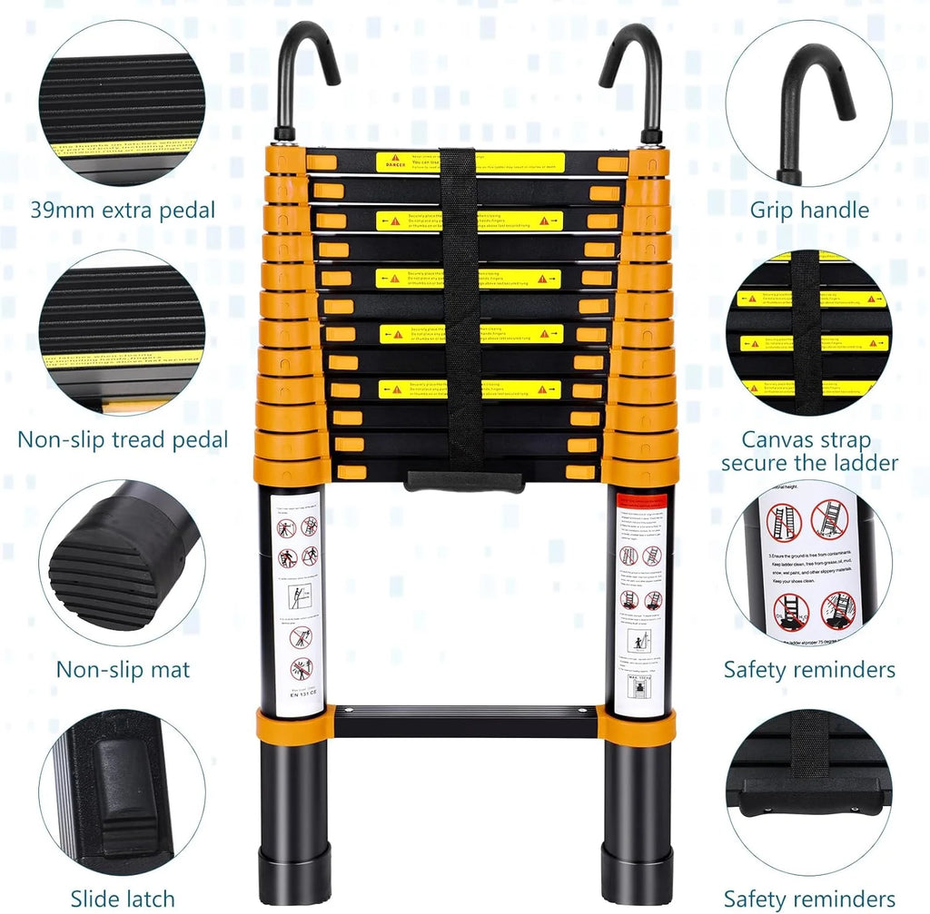 12.5FT Aluminum Telescoping Folding Ladder with Hook K283798