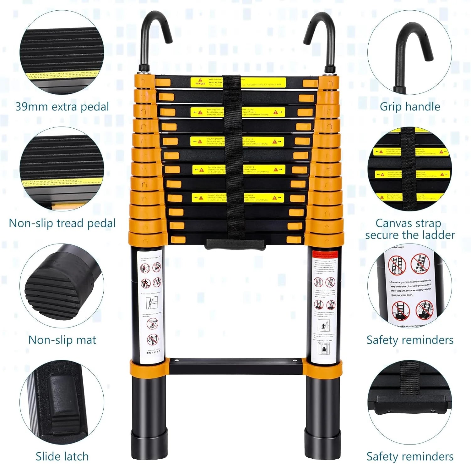 12.5FT Aluminum Telescoping Folding Ladder with Hook K283798