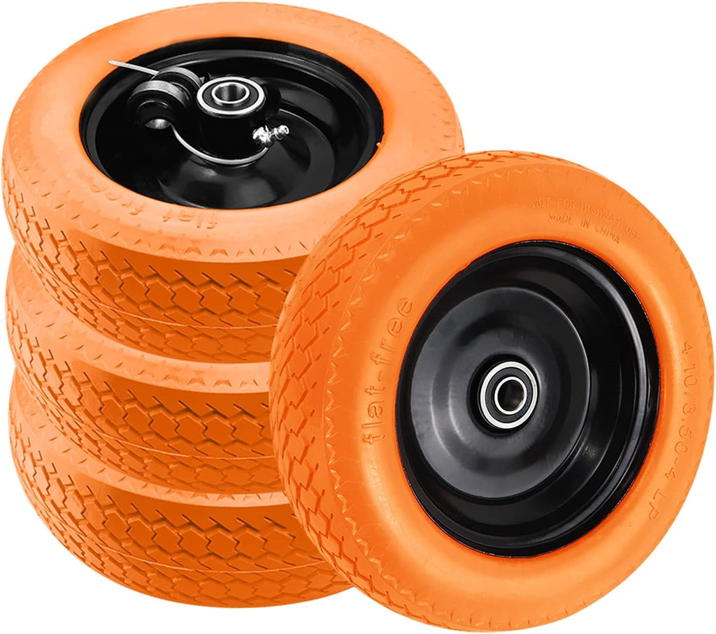 10 Flat Free Solid Rubber Wheels with 5/8″ Bearings, 4PCS F825229
