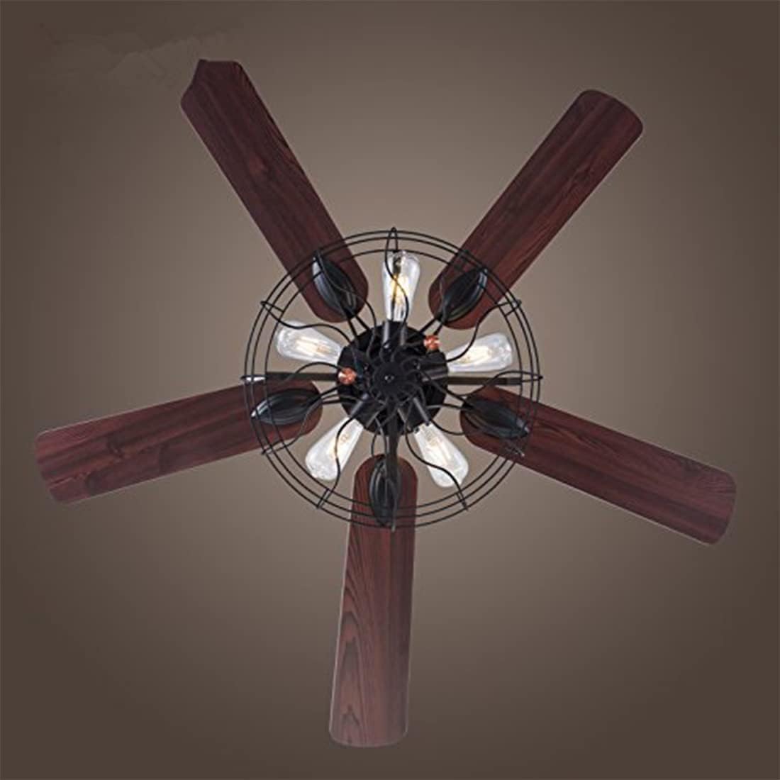 Black Industrial Ceiling Fan with Light and Remote, 5 Wood Blades, 5-Lights E26 B75632