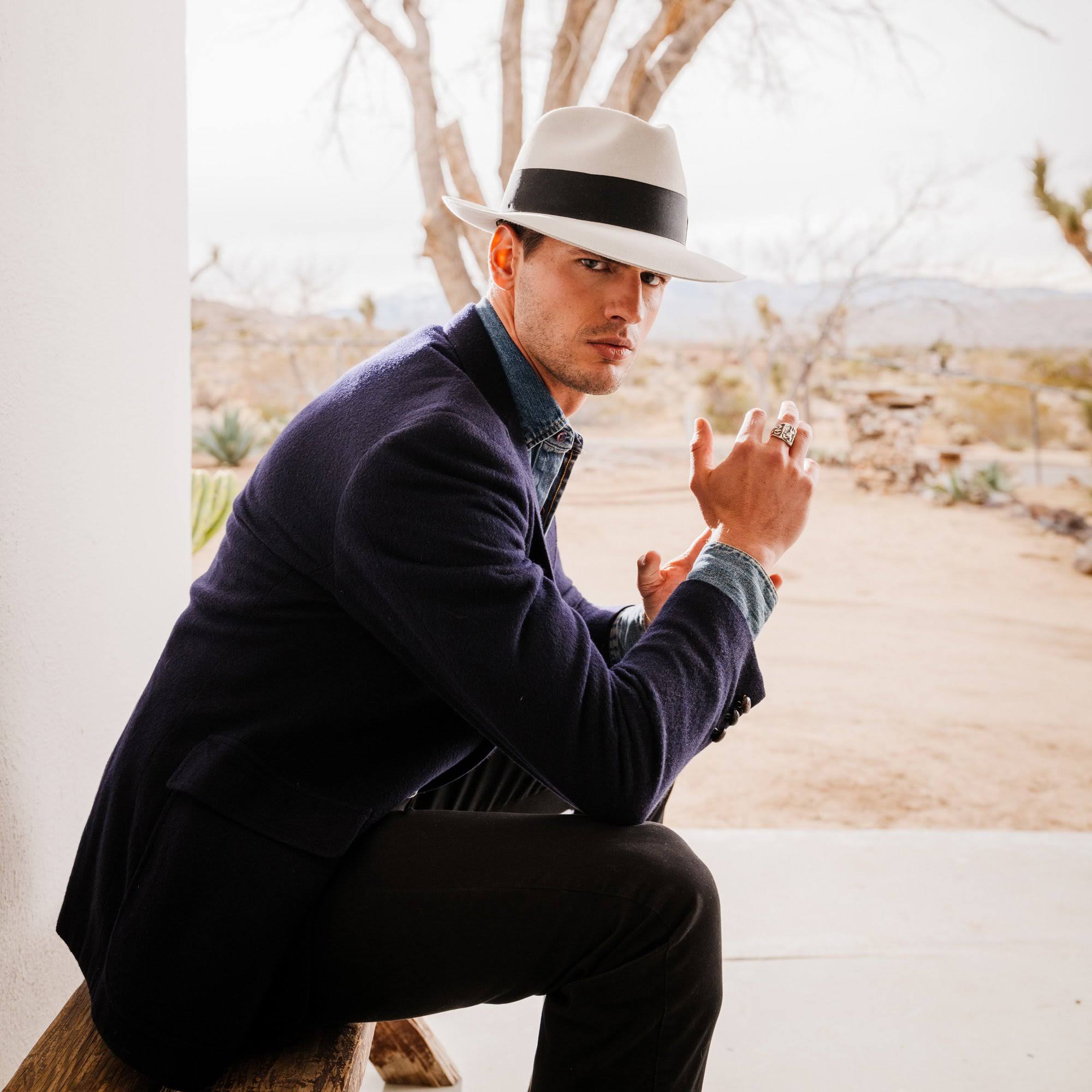 Navy Fur Felt Fedora Hat I94344