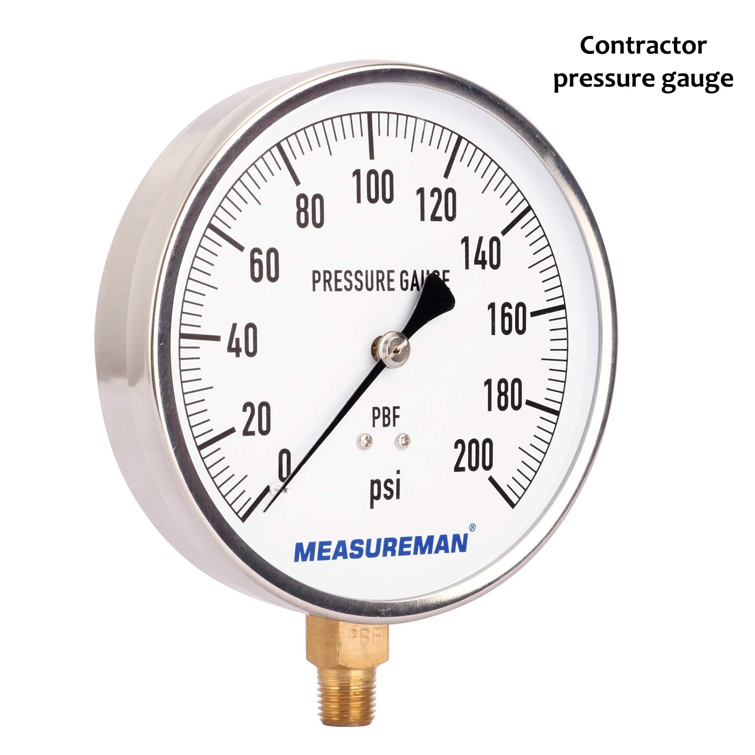 304 Stainless Steel Case Pressure Gauge, 0-200Psi, 4-1/2 Dial Size, 1/4 NPT Lower Mount C7686
