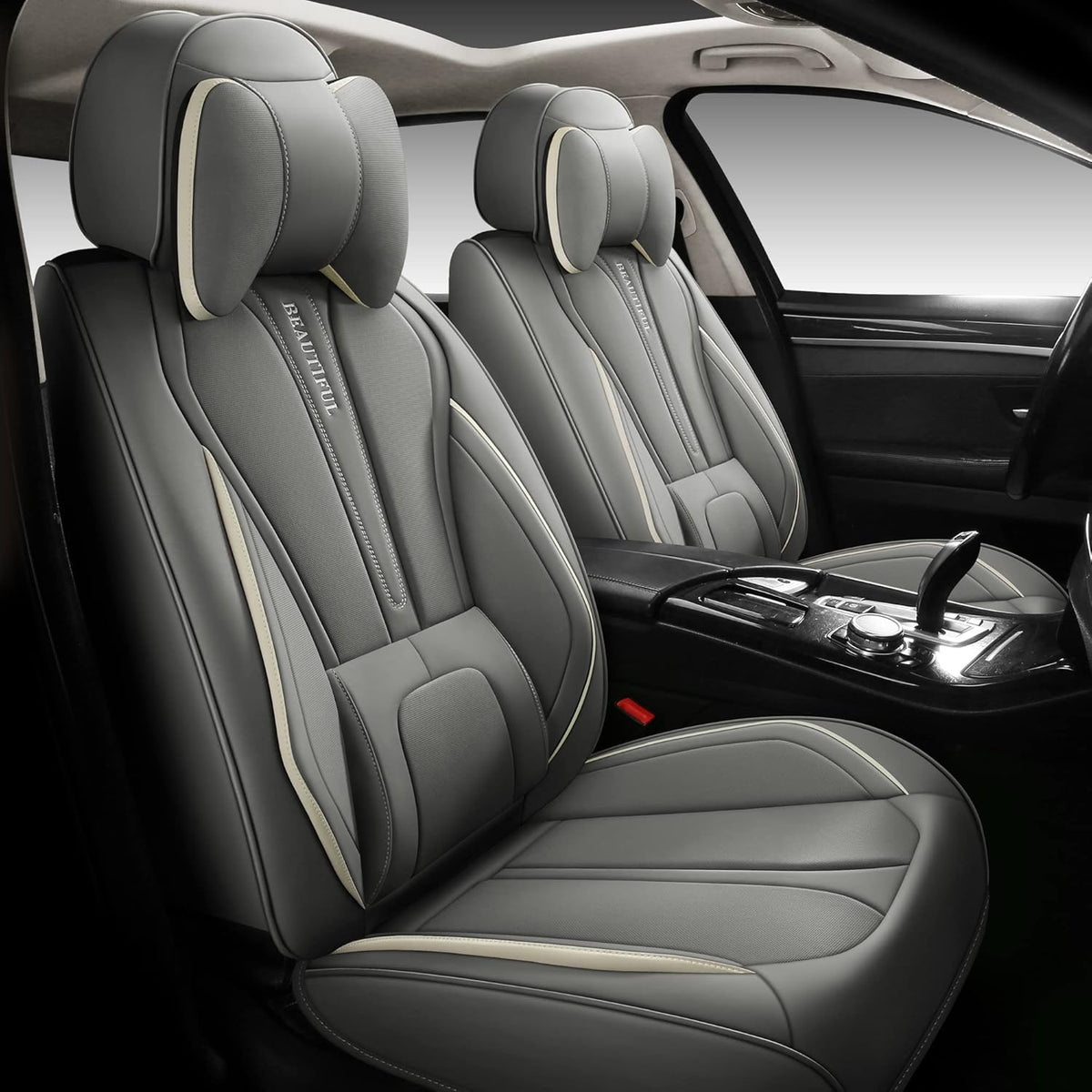 Red Leather Car Seat Covers Full Set 5 Seats P2868