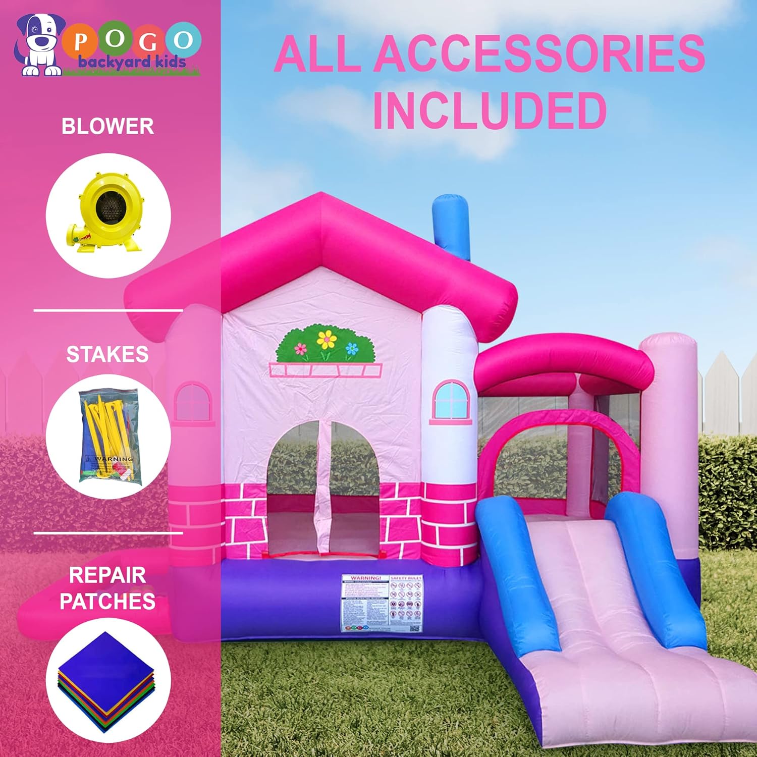 Pink Inflatable Bounce House with Slide, 12.5' x 10.5' Play Area, 7.9' Tall I268782