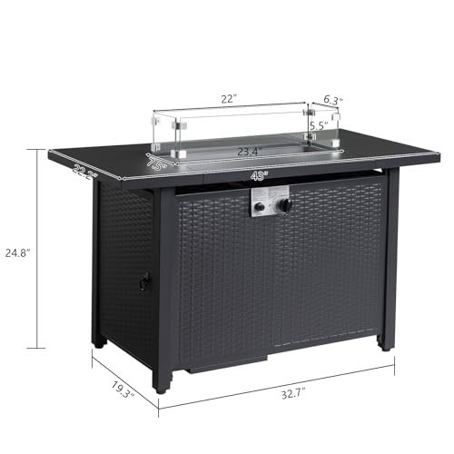 43 Inch Propane Fire Pit Table with Lid and Metal Tabletop, 50,000 BTU Gas Fire Pit Table with 6.6 Pounds Lava Stones L874