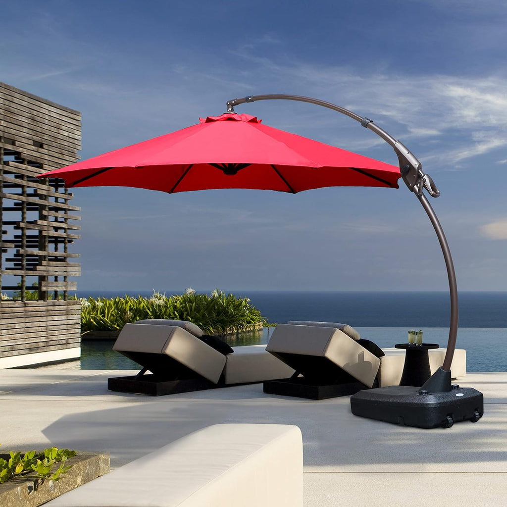 11 FT Curvy Aluminum Offset Umbrella with Base D752876