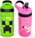 Minecraft 16 oz BPA-Free Plastic Kids Water Bottle with Straw, 2pc Set T815816