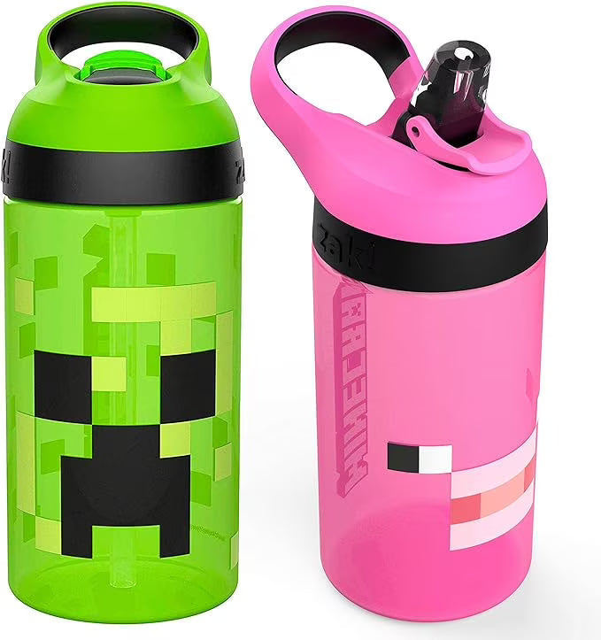 Minecraft 16 oz BPA-Free Plastic Kids Water Bottle with Straw, 2pc Set T815816