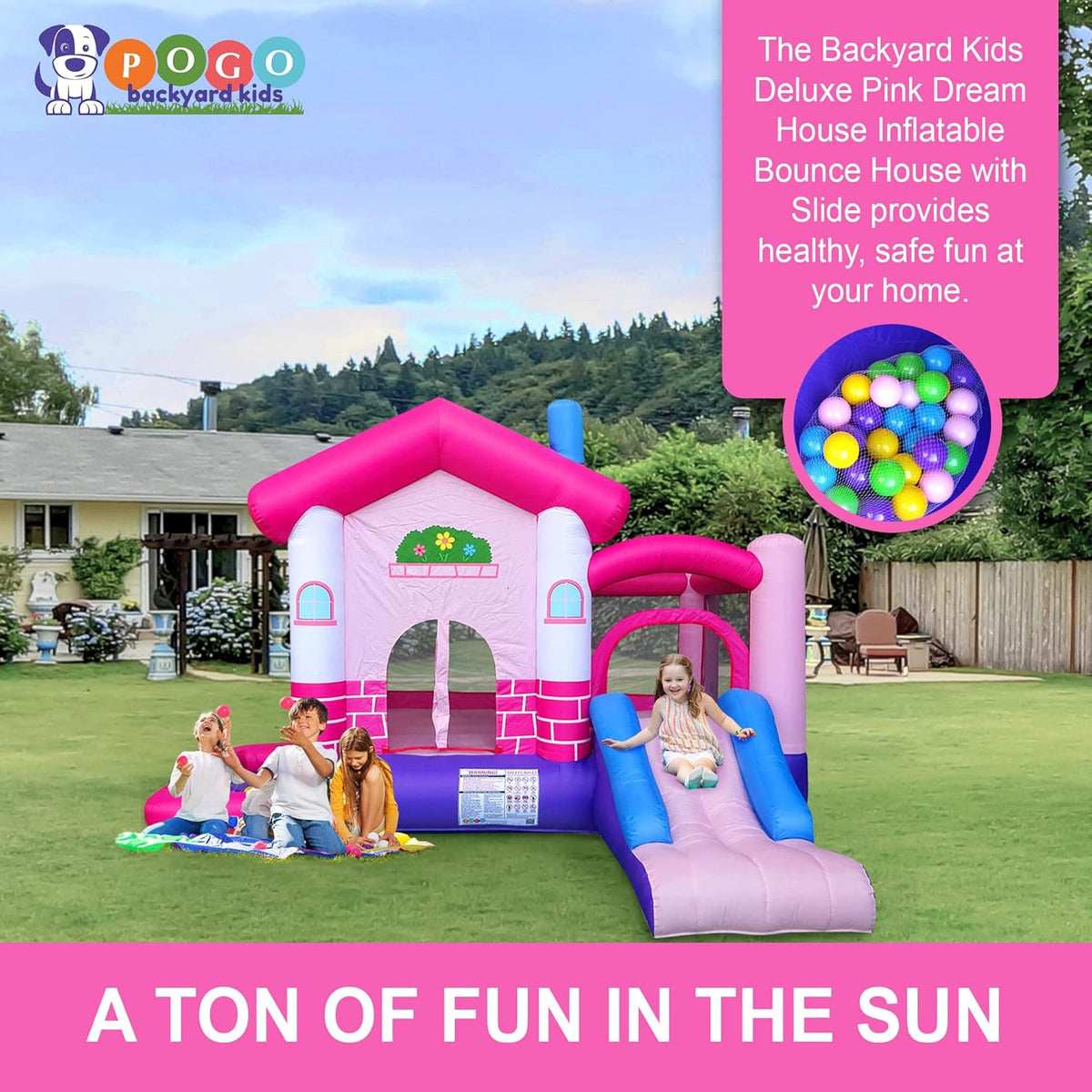 Pink Inflatable Bounce House with Slide, 12.5' x 10.5' Play Area, 7.9' Tall I268782