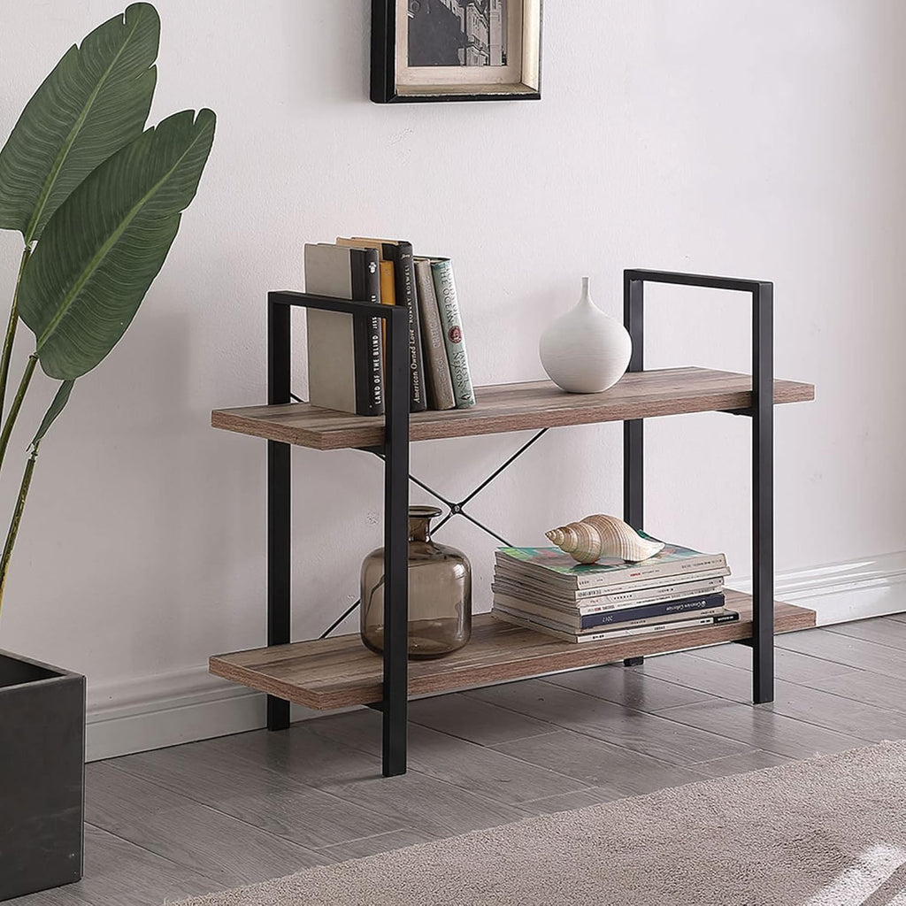 Industrial 2-Tier Wood and Metal Bookcase K825