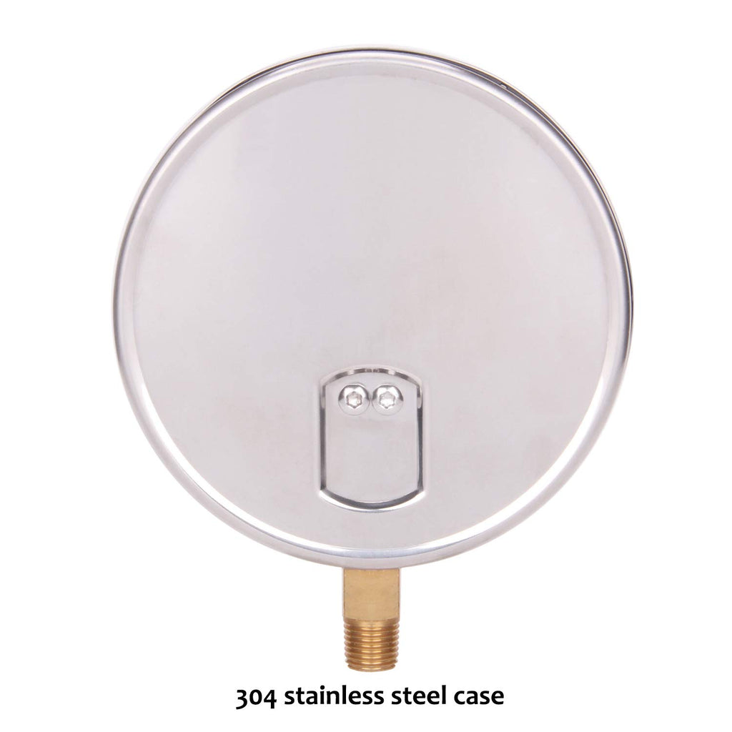 304 Stainless Steel Case Pressure Gauge, 0-200Psi, 4-1/2 Dial Size, 1/4 NPT Lower Mount C7686