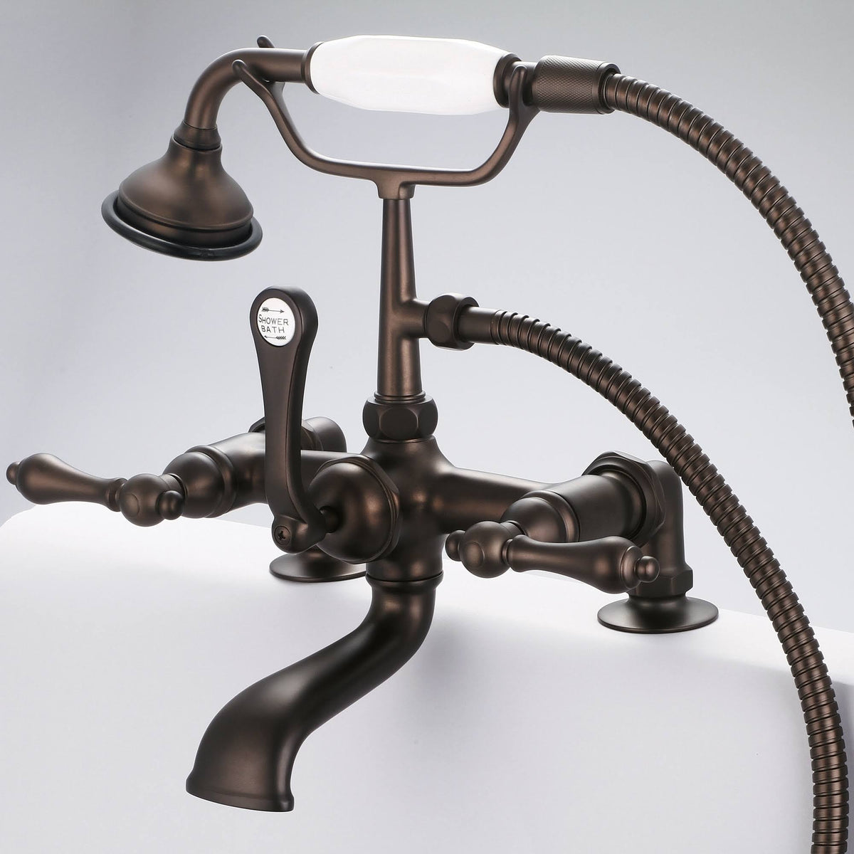 Oil-Rubbed Bronze Deck Mount Tub Faucet with Handheld Shower B27185