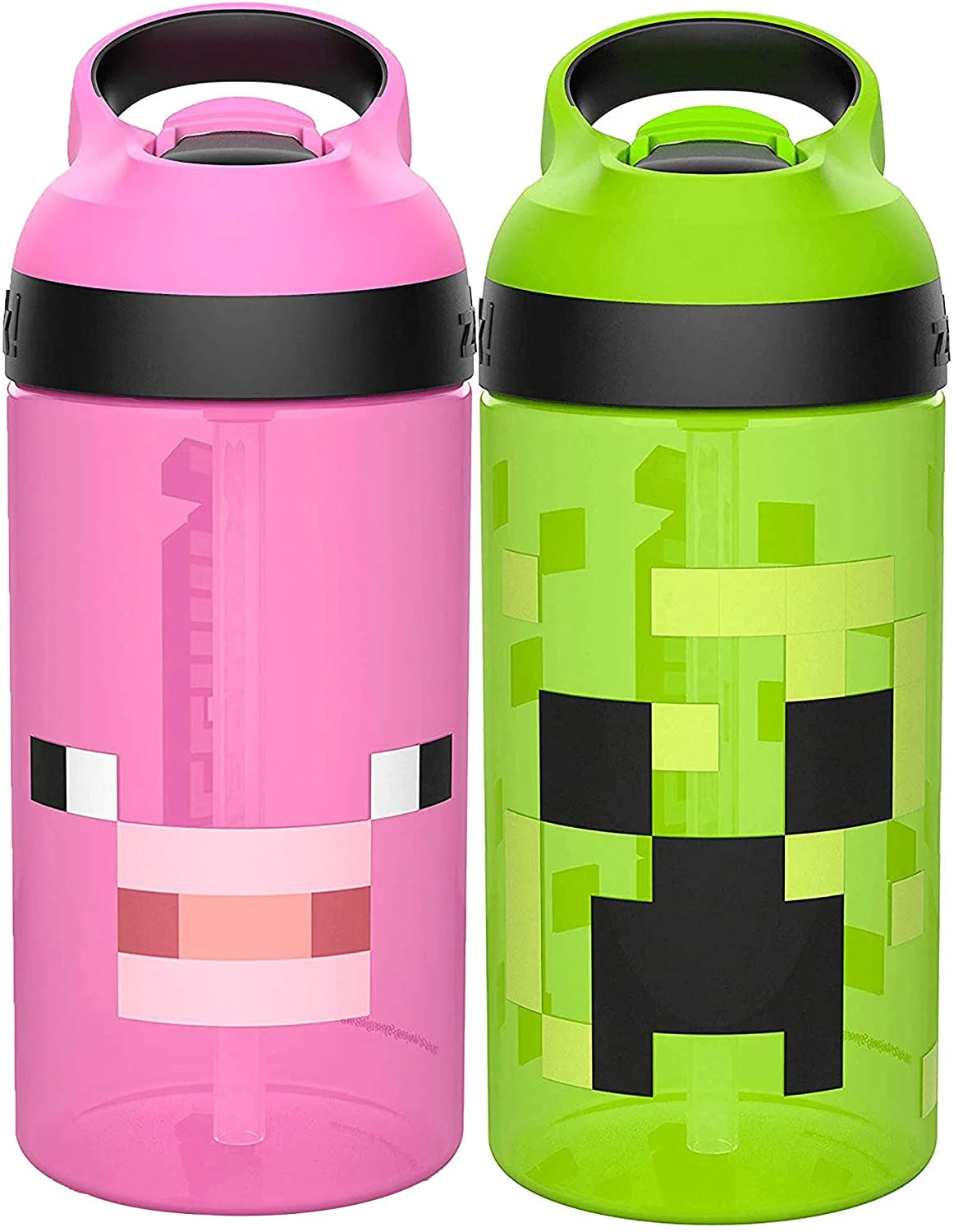 Minecraft 16 oz BPA-Free Plastic Kids Water Bottle with Straw, 2pc Set T815816