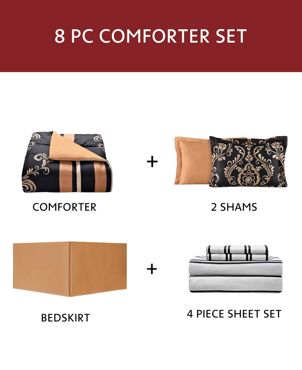 Gold Reversible 8-Piece Full Bedding Set E360059