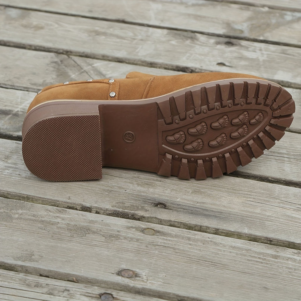 Brown Thick Heel Short Boots J569