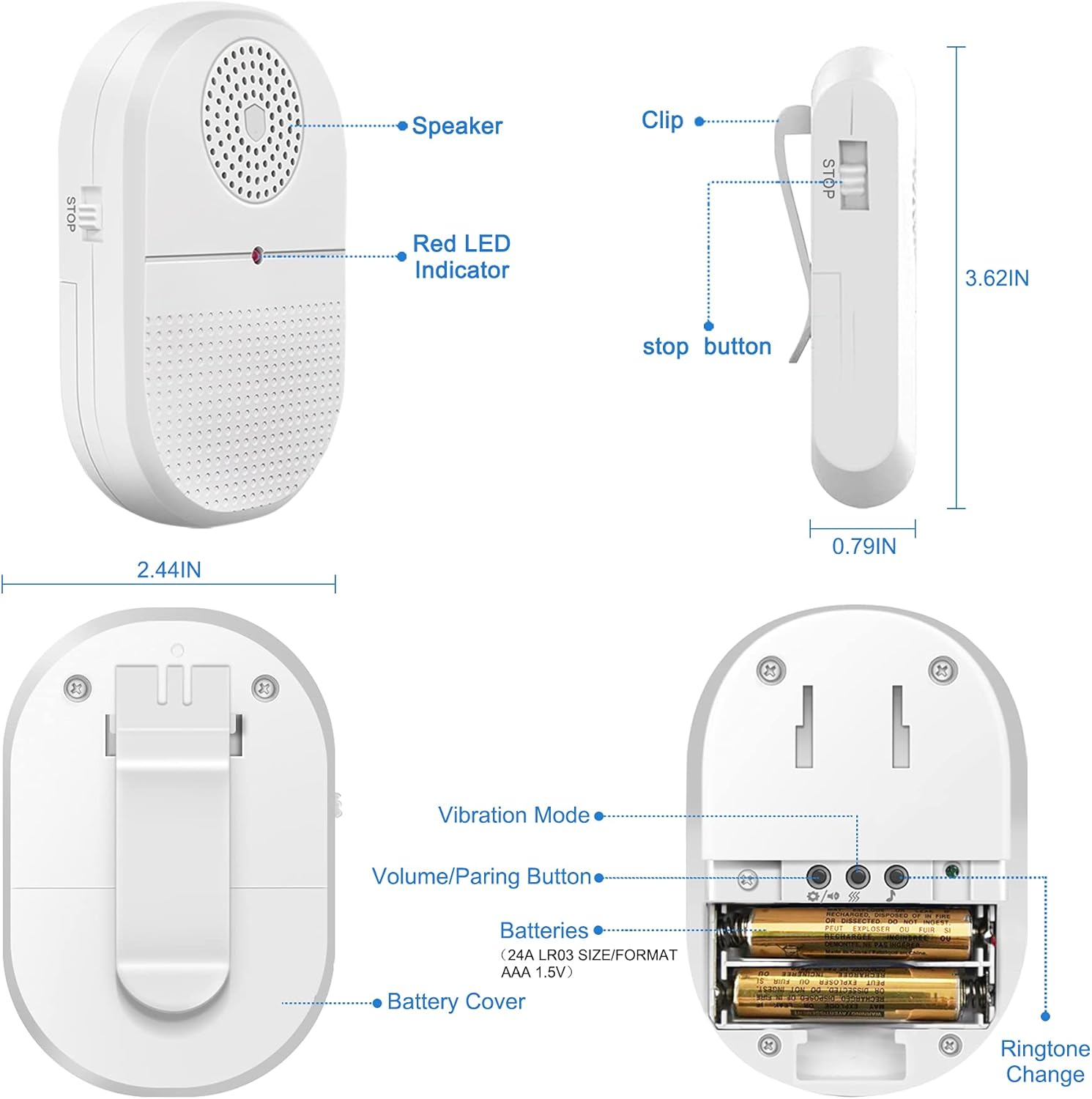 Wireless Caregiver Pager Emergency Alert System Call Button H72534
