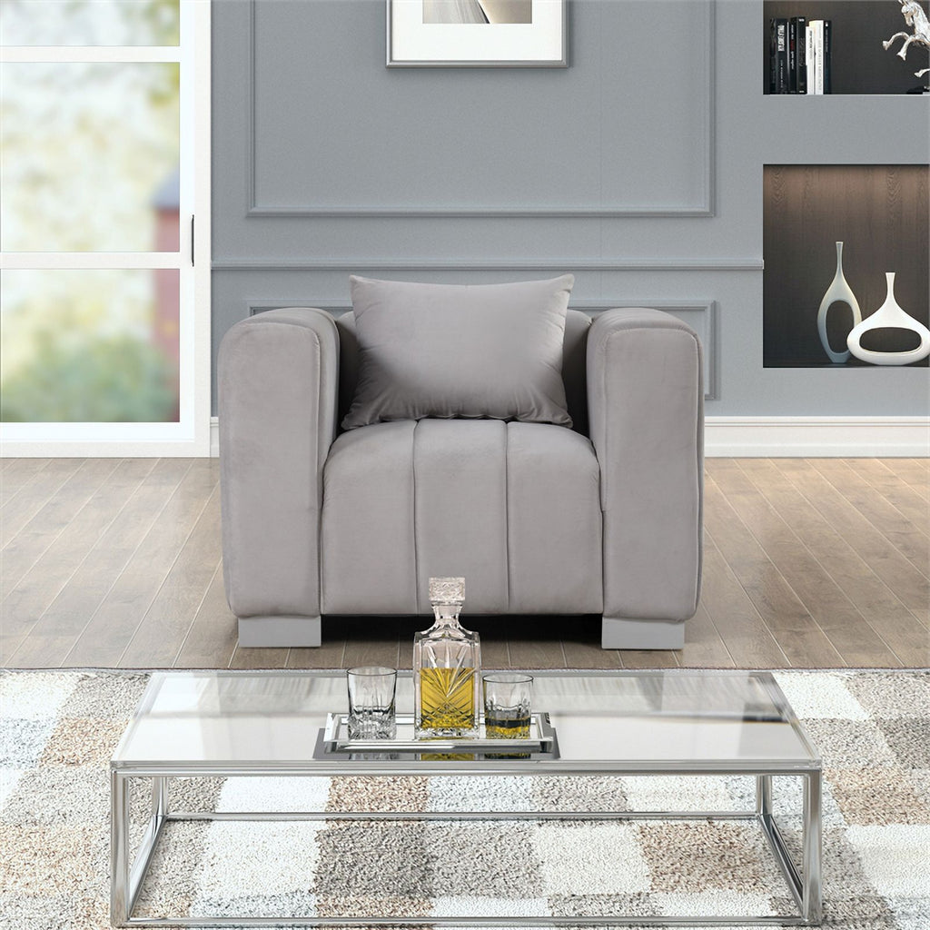 Light Gray Velvet 3 PC Sofa Loveseat Chair Set S928