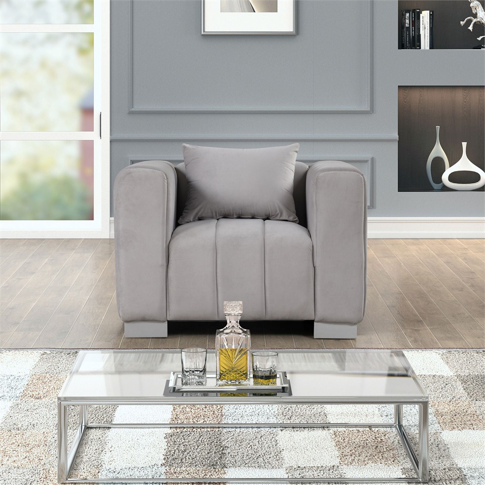 Light Gray Velvet 3 PC Sofa Loveseat Chair Set S928