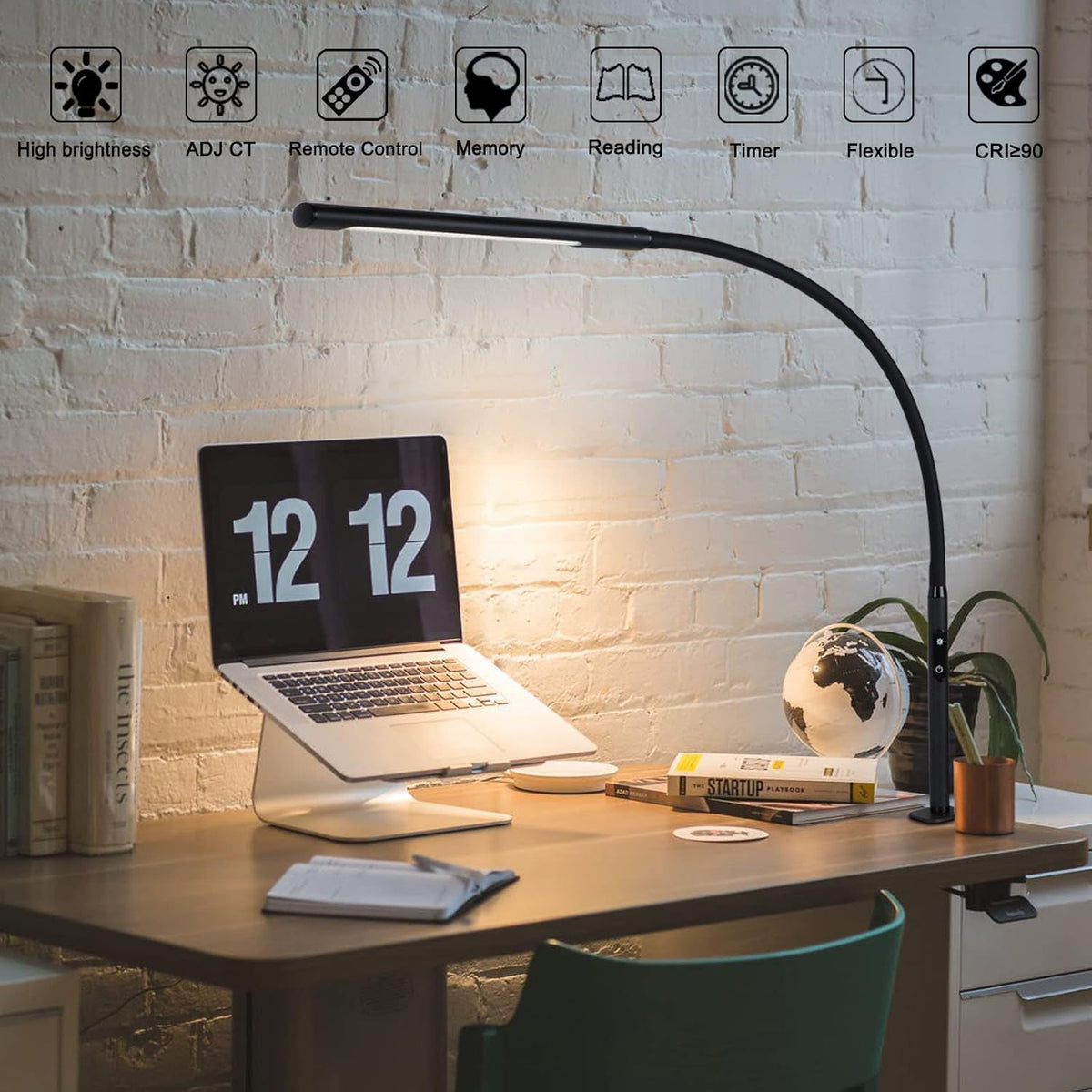Black Swing Arm LED Desk Lamp with Remote Control R825884