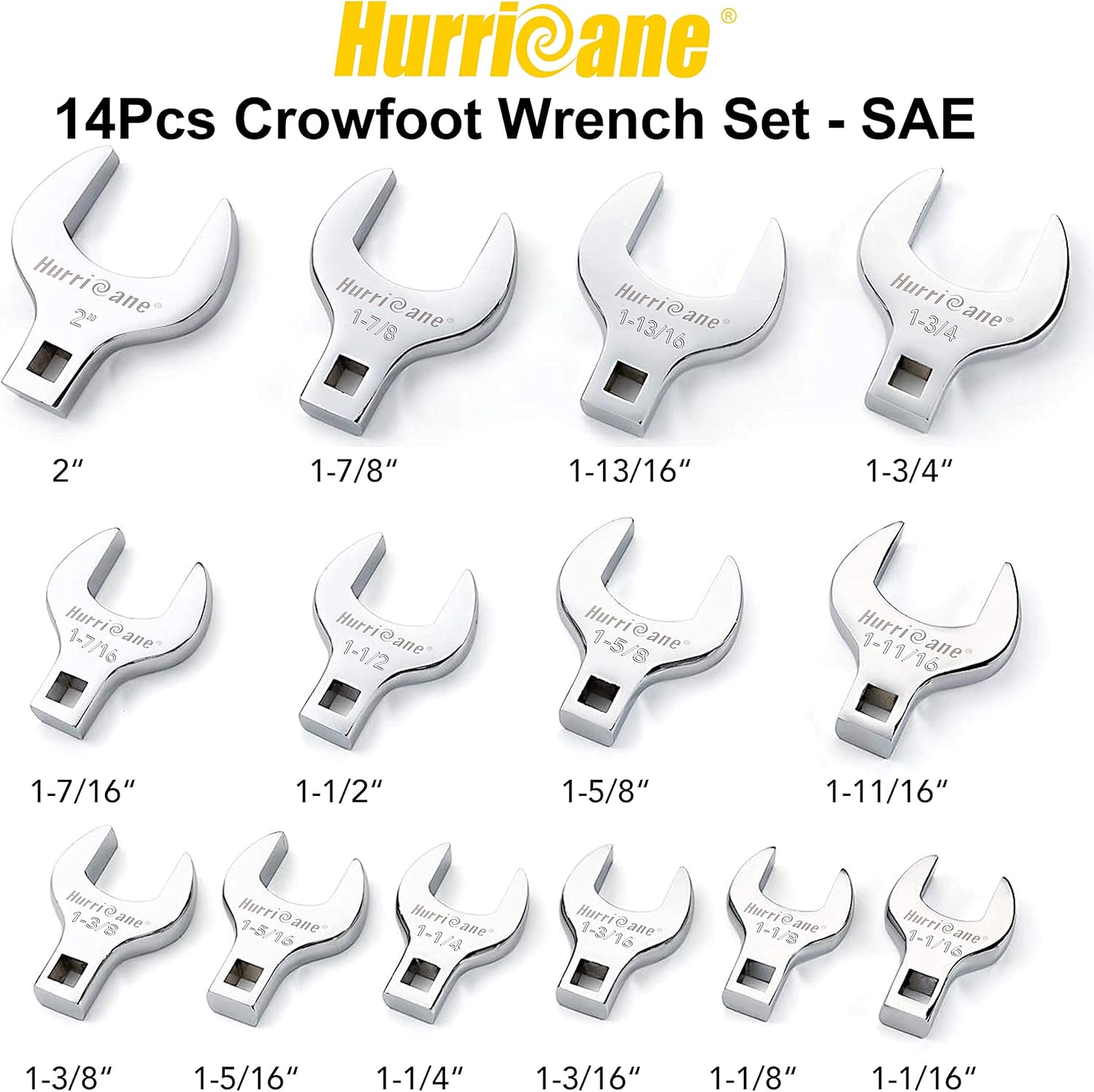 1/2" Drive Jumbo Crowfoot Wrench Set, SAE 1-1/16" to 2", 14 Piece E8972