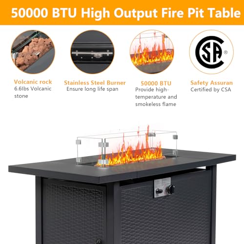 43 Inch Propane Fire Pit Table with Lid and Metal Tabletop, 50,000 BTU Gas Fire Pit Table with 6.6 Pounds Lava Stones L874