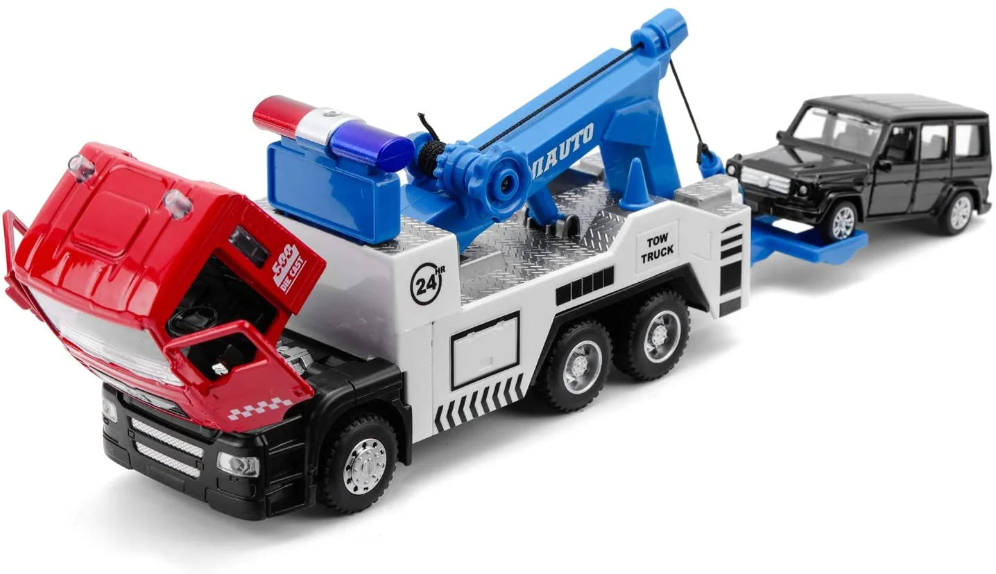 Toy Tow Truck Pull Back Toy Cars with Lights and Sound P233476