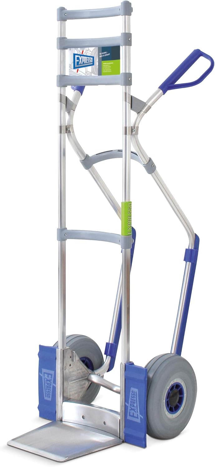 Blue Aluminum Hand Truck with Folding Shovel, 570 Lbs. Capacity, Solid Rubber Tires Q821