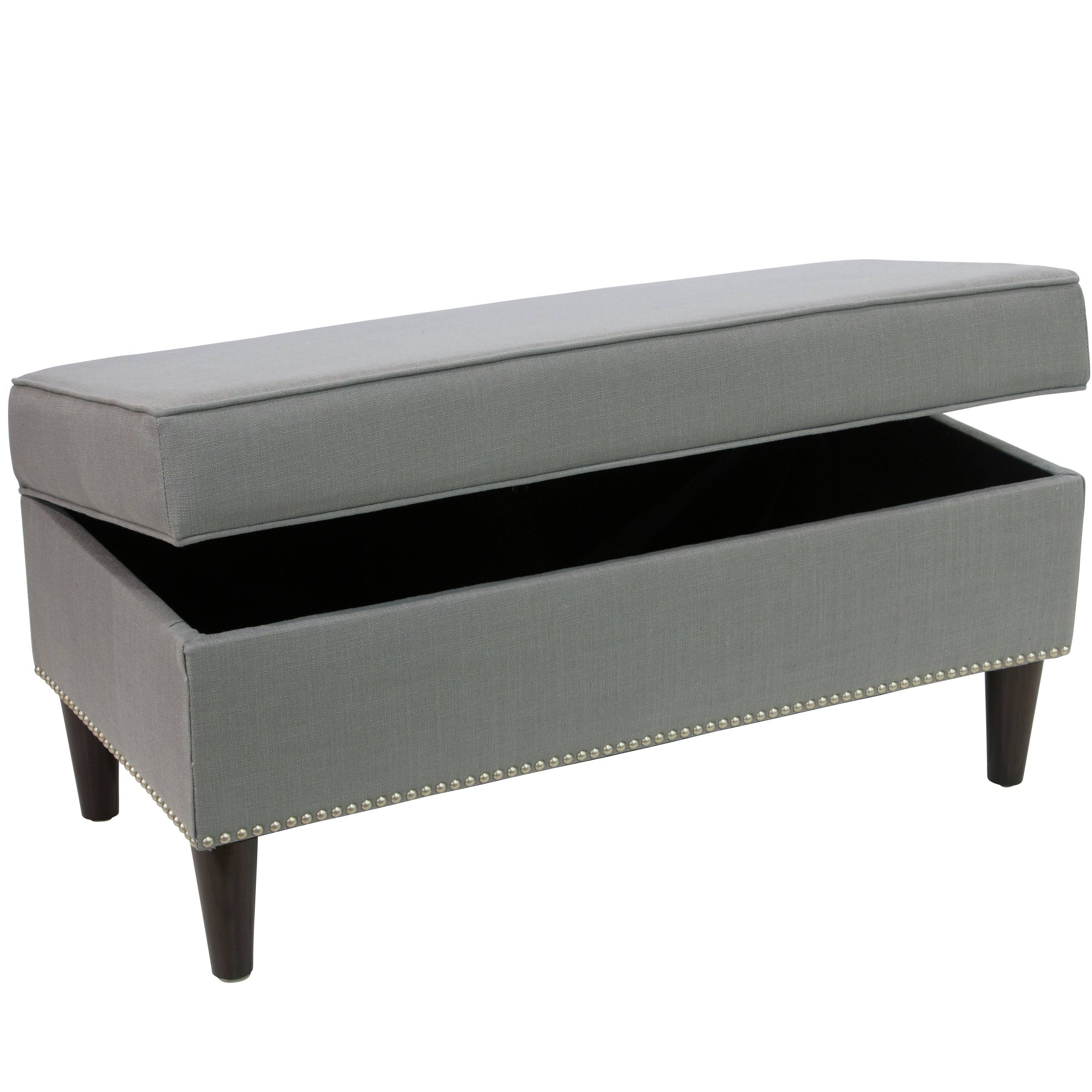 Linen Gray Button Storage Bench M501