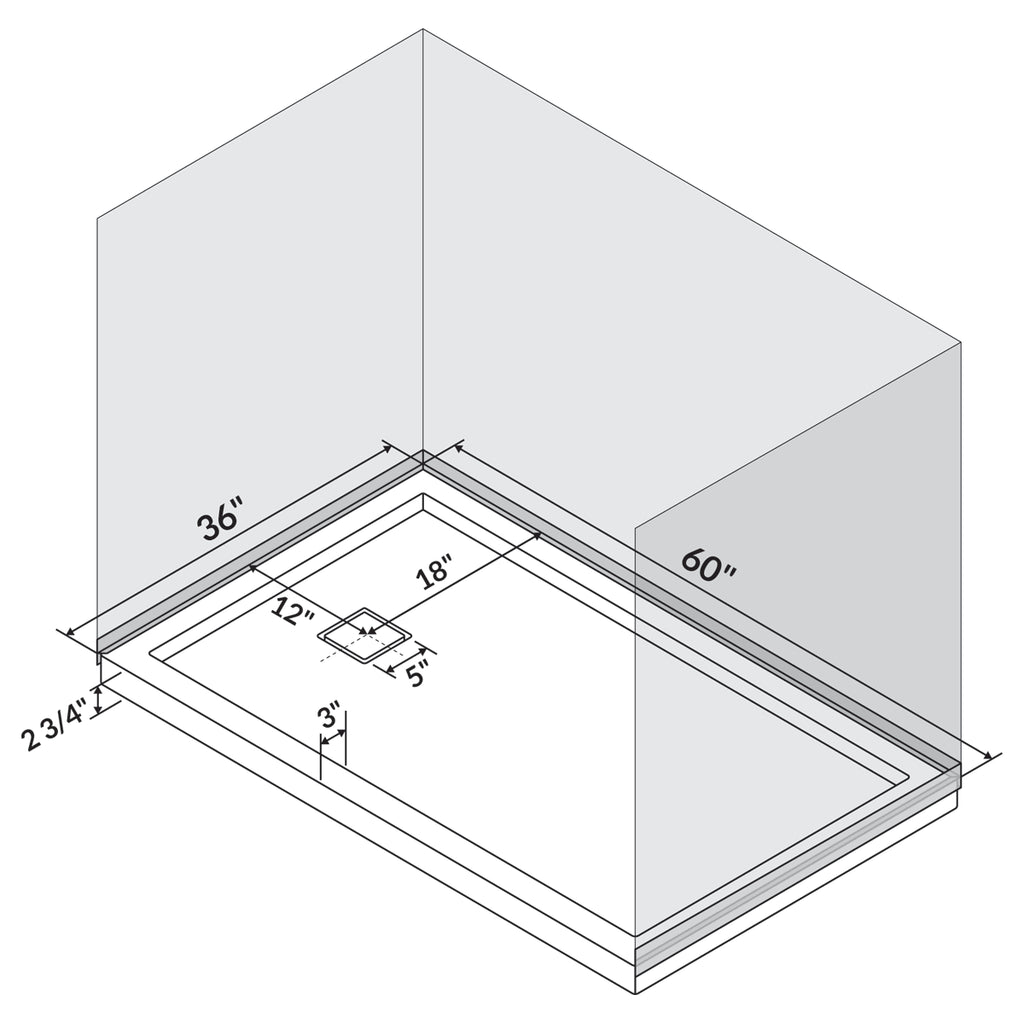60 x 36 Left Double Threshold Shower Pan Base Wall Corner Left Drain X447