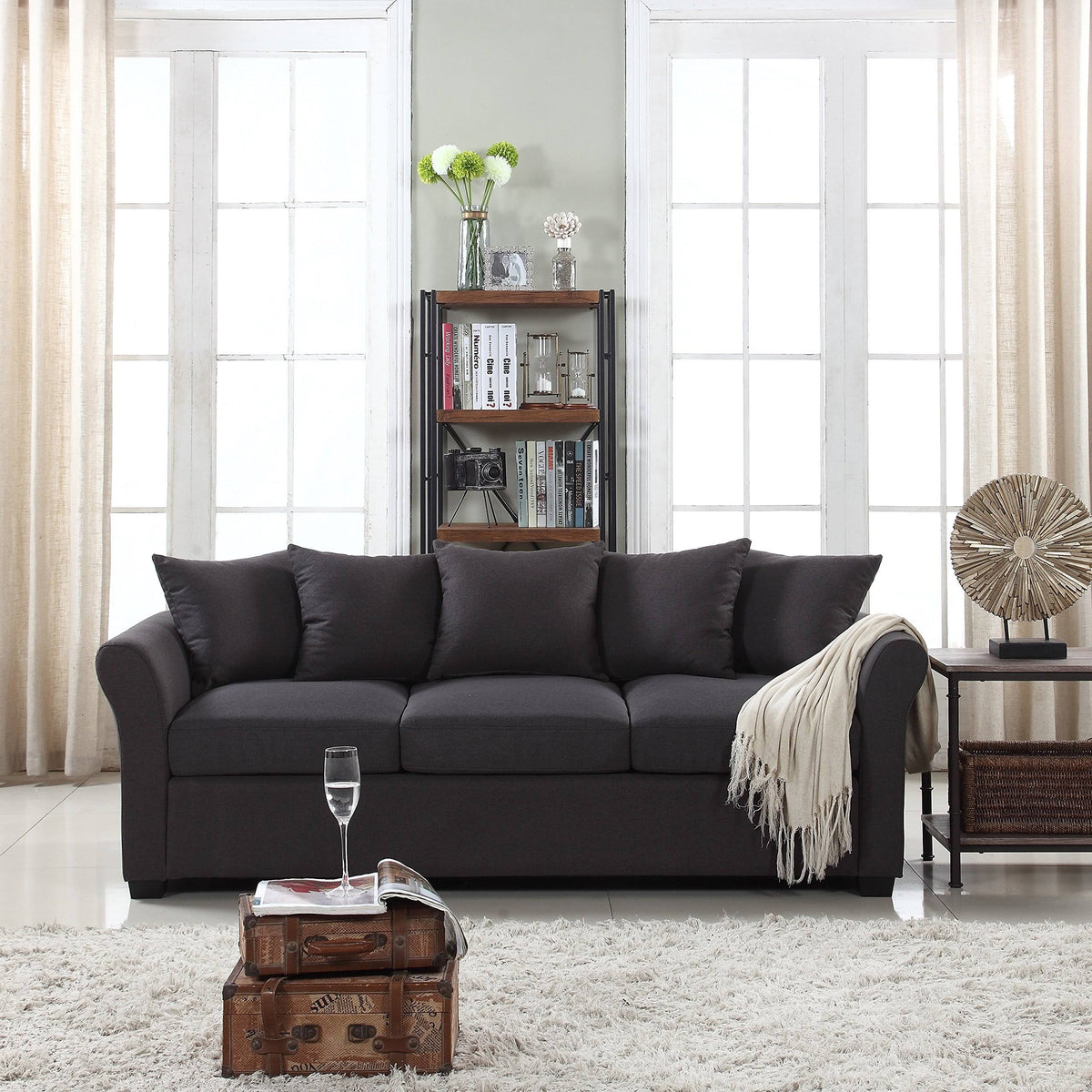Dark Grey Linen Fabric Sofa I732