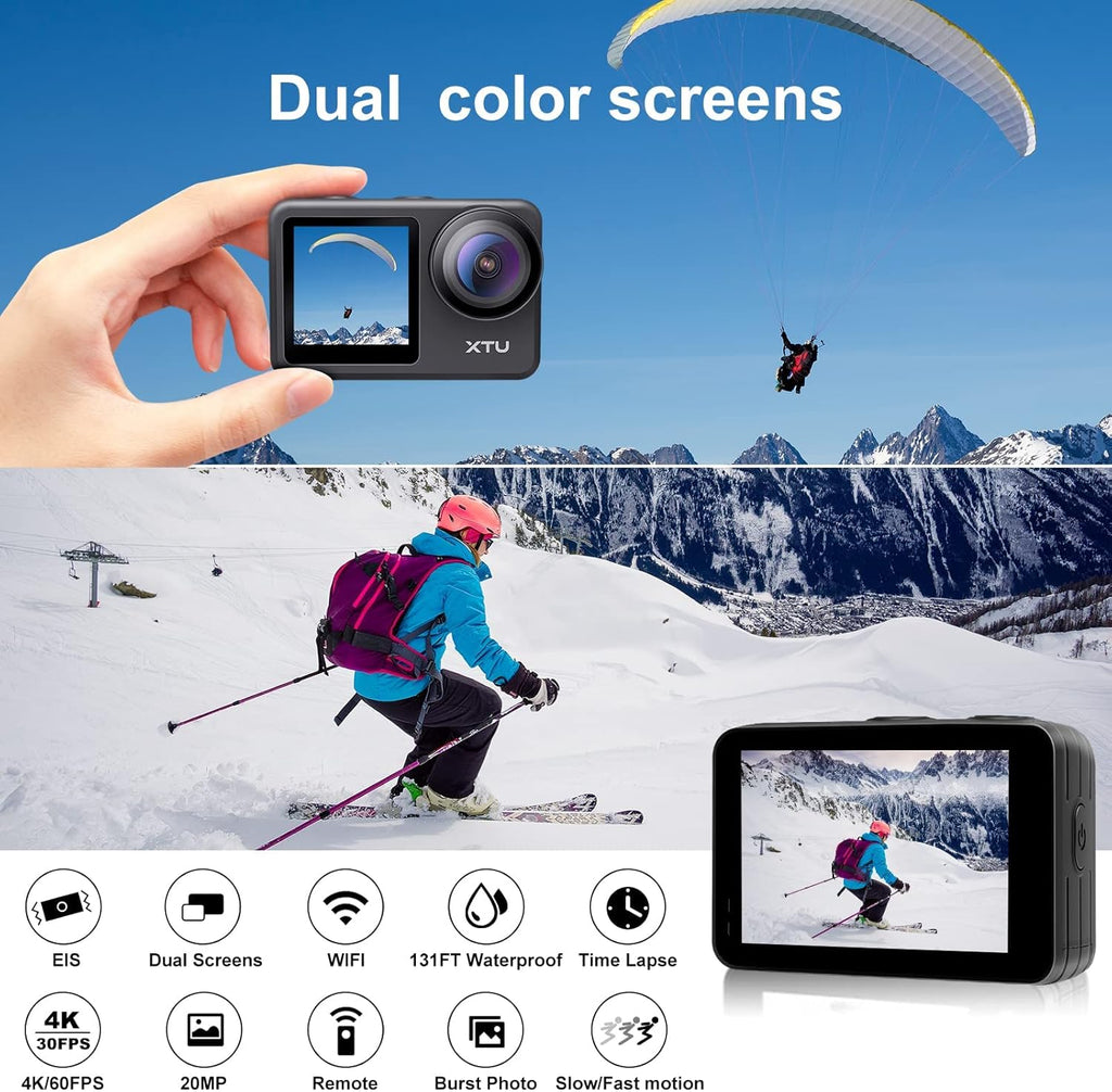 4K60FPS WiFi Action Camera with Dual Touch Screen Display T950650