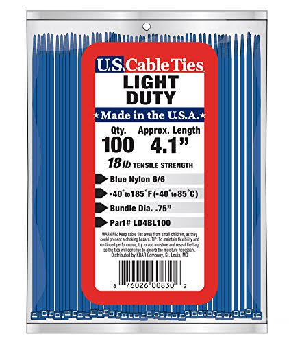 4-Inch Light Duty Cable Ties, Blue, 100-Pack S2612