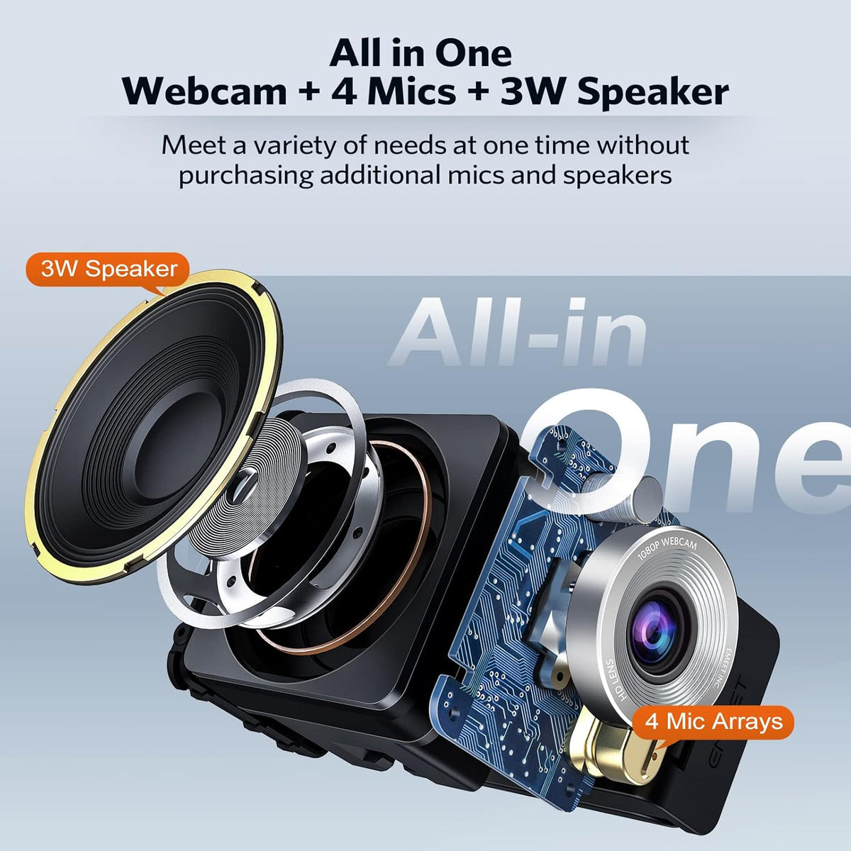 3 in 1 1080P 60FPS Webcam with Microphone and Speaker T6131