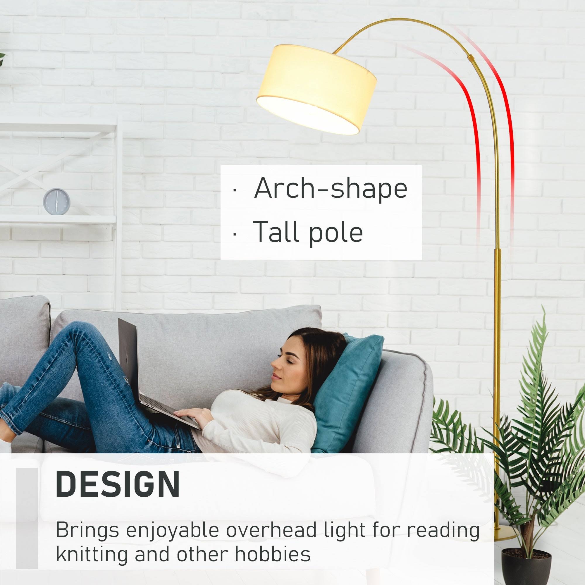 Cream White 6ft Arch Shape Floor Lamp with Metal Round Base Q2868