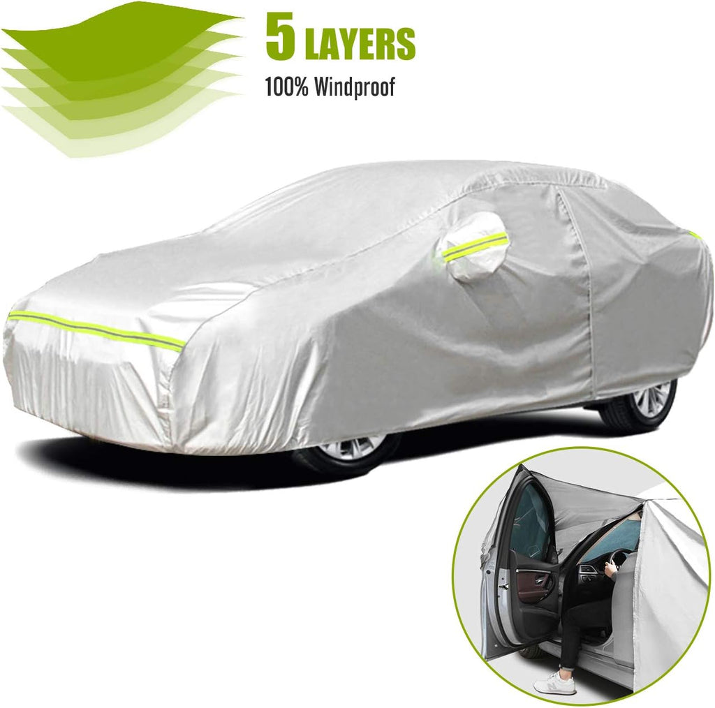 Hatchback Car Cover 5 Layers Universal Fit 146 to 157 inch Pack of 2 O24519