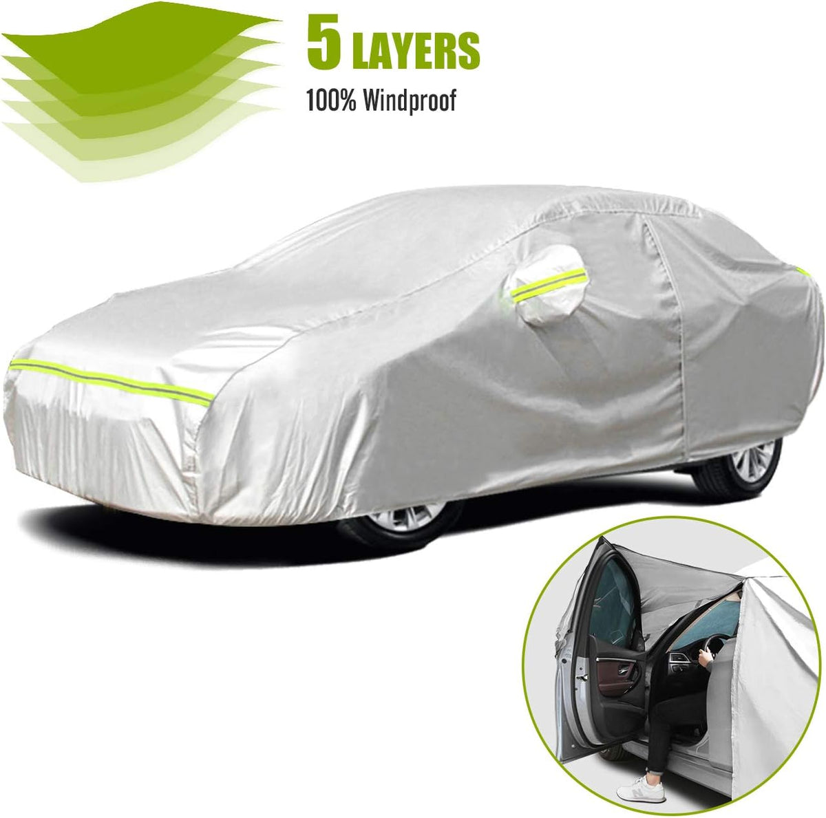 Hatchback Car Cover 5 Layers Universal Fit 146 to 157 inch Pack of 2 O24519