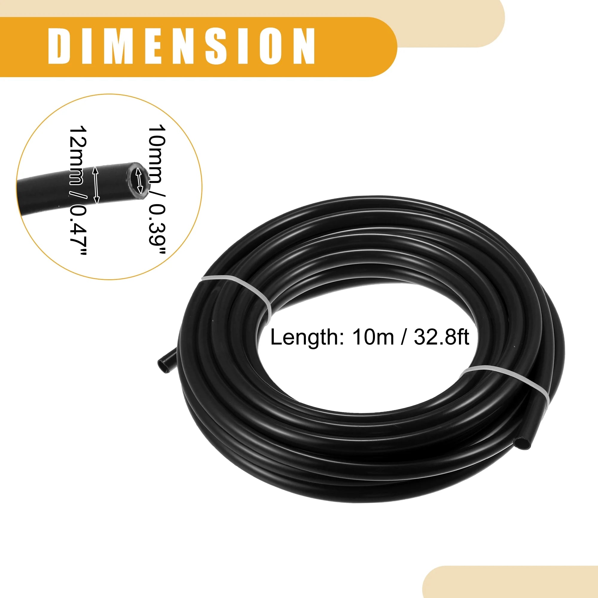 32.8ft 10mm ID Black Nylon Fuel Line Hose B302639