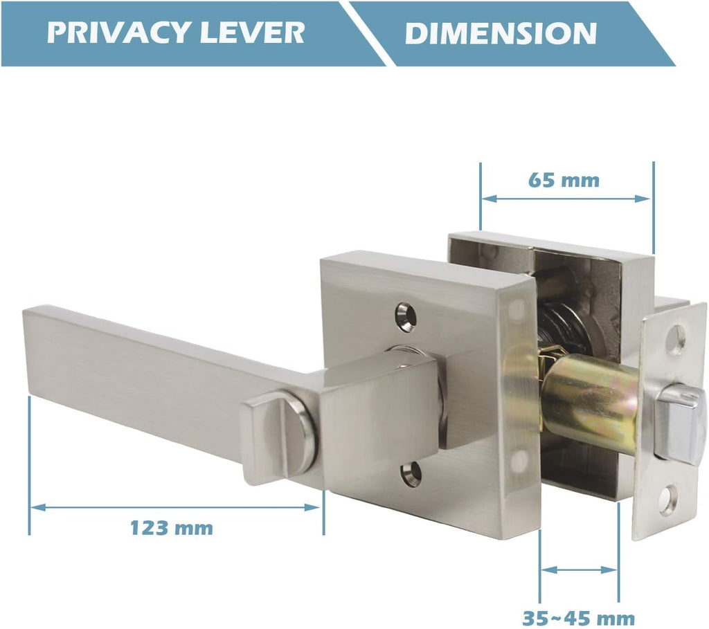 Satin Nickel Square Privacy Door Handles Leverset Lockset 10Pack D7634