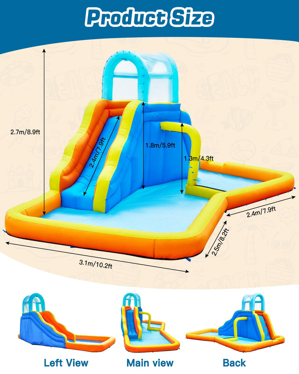 Inflatable Water Slide Park with Spray Pool, Bounce House with Climbing Wall and Blower M26094
