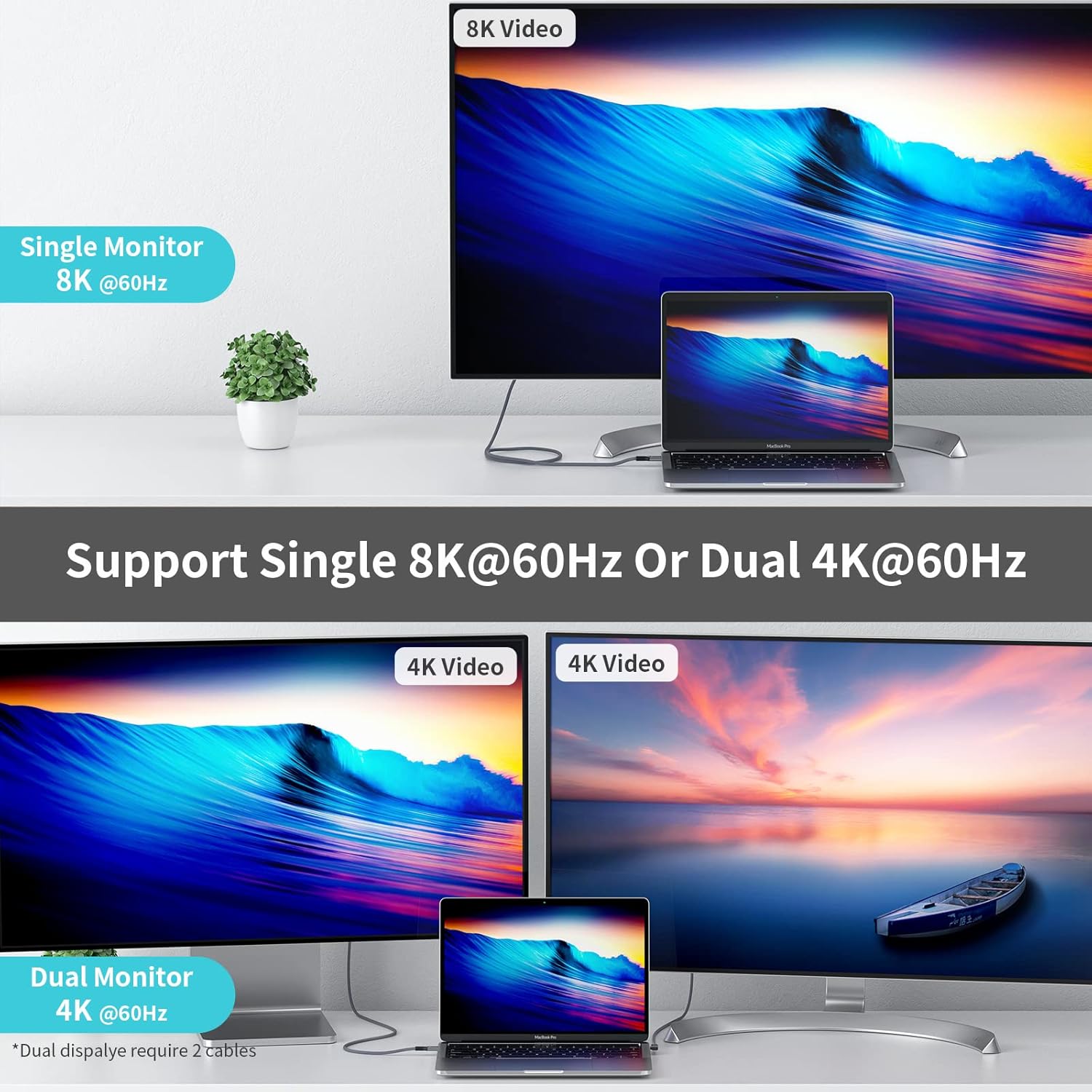 Thunderbolt 4 Full-Featured Cable, 2 Meter (6.6 ft), 40Gbps, 100W, 8K@60Hz, Pack of 2 F8351