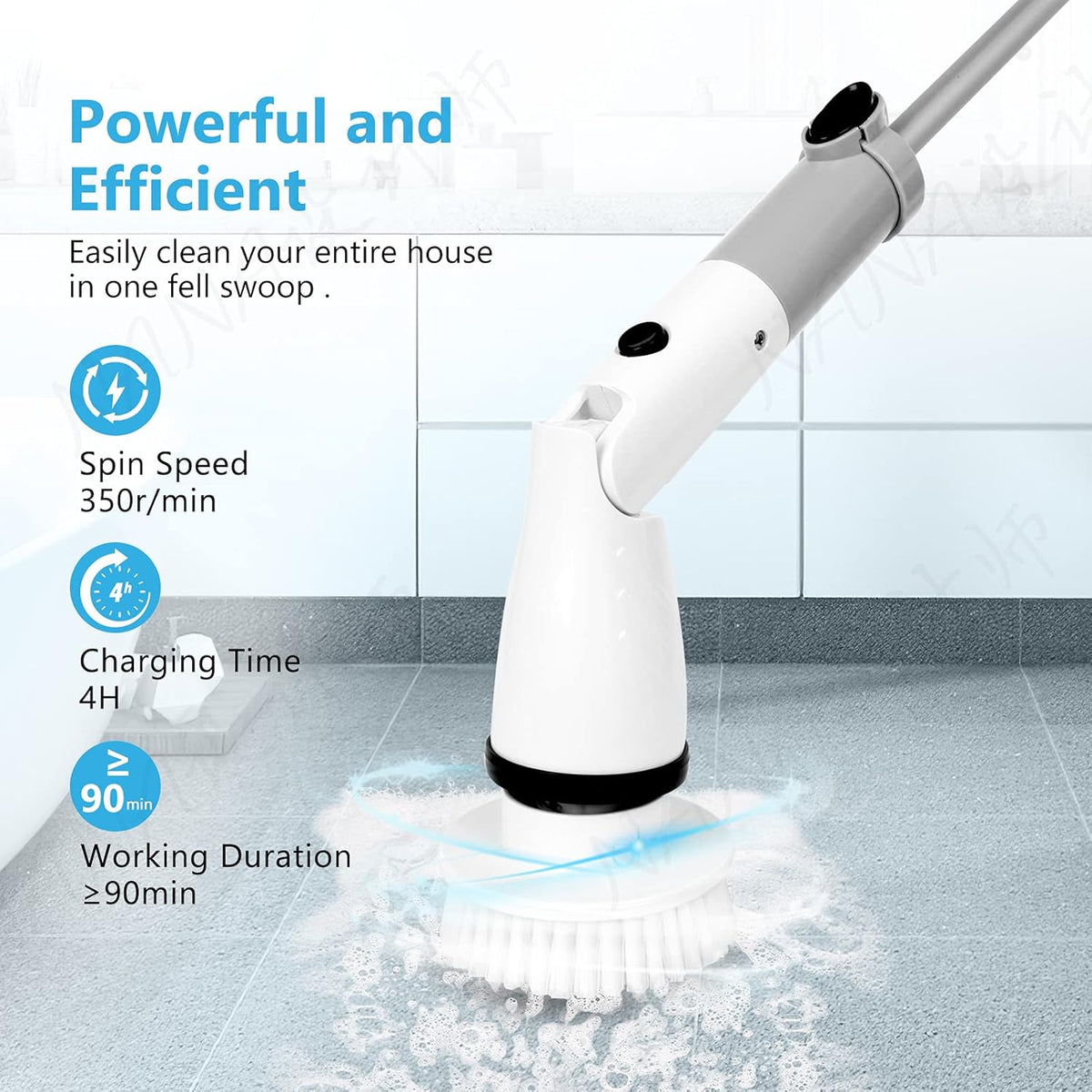 Electric Spin Scrubber with Adjustable Extension Handle & 4 Replaceable Brush Heads S9240