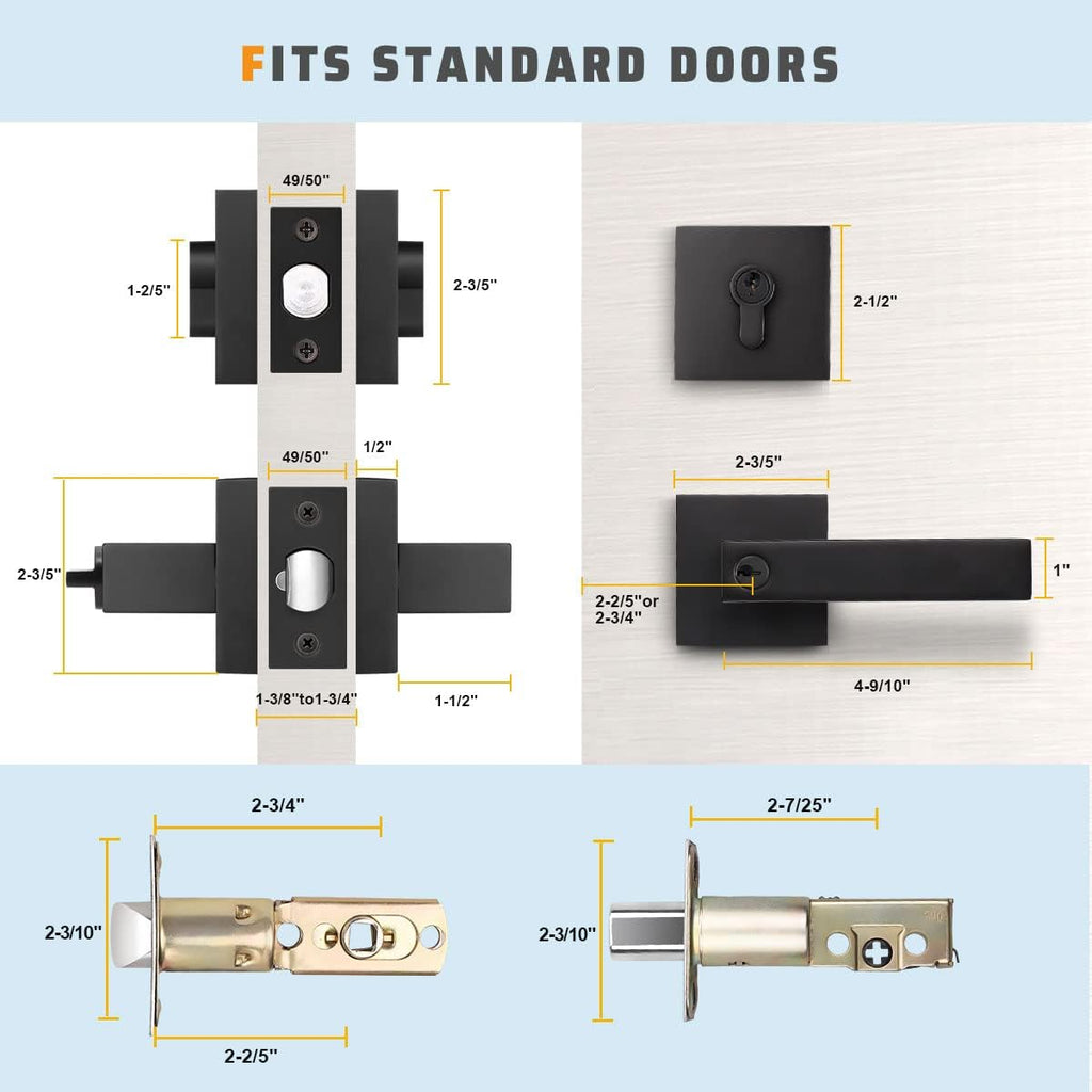 Matte Black Solid Steel Entry Door Handle Set with Deadbolt and Lever, Pack of 2 N3091